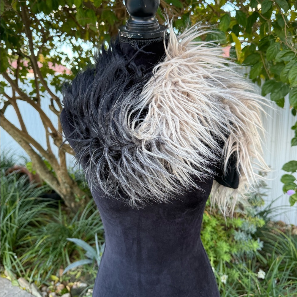 Lane Bryant Black and Cream Faux Fur Wrap